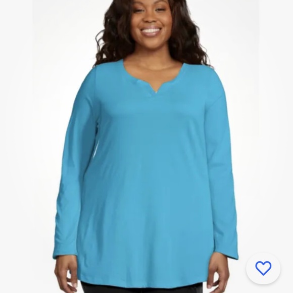 Just My Size Blue Split V-Neck Women’s Lightweight LS Tunic Top 3X NEW - Picture 5 of 6